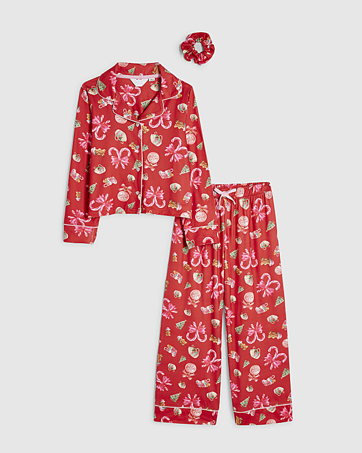 Girls Red Christmas Pyjamas Set