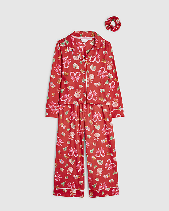 Girls Red Christmas Pyjamas Set