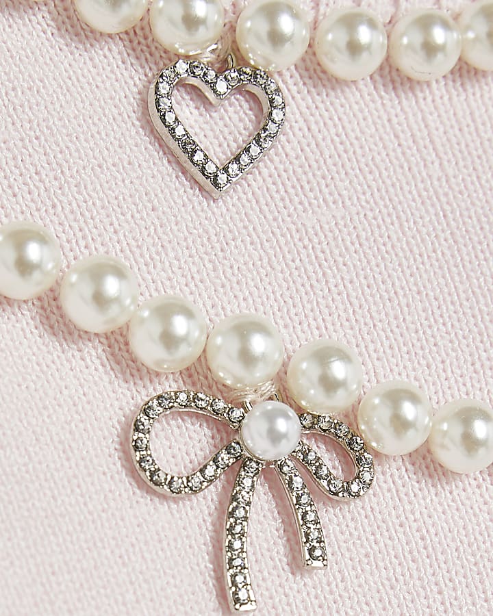 Girls Pink Knit Necklace Embellished Top