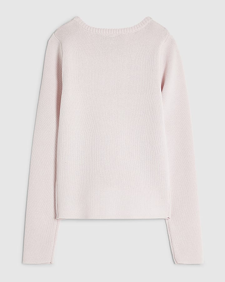 Girls Pink Knit Necklace Embellished Top