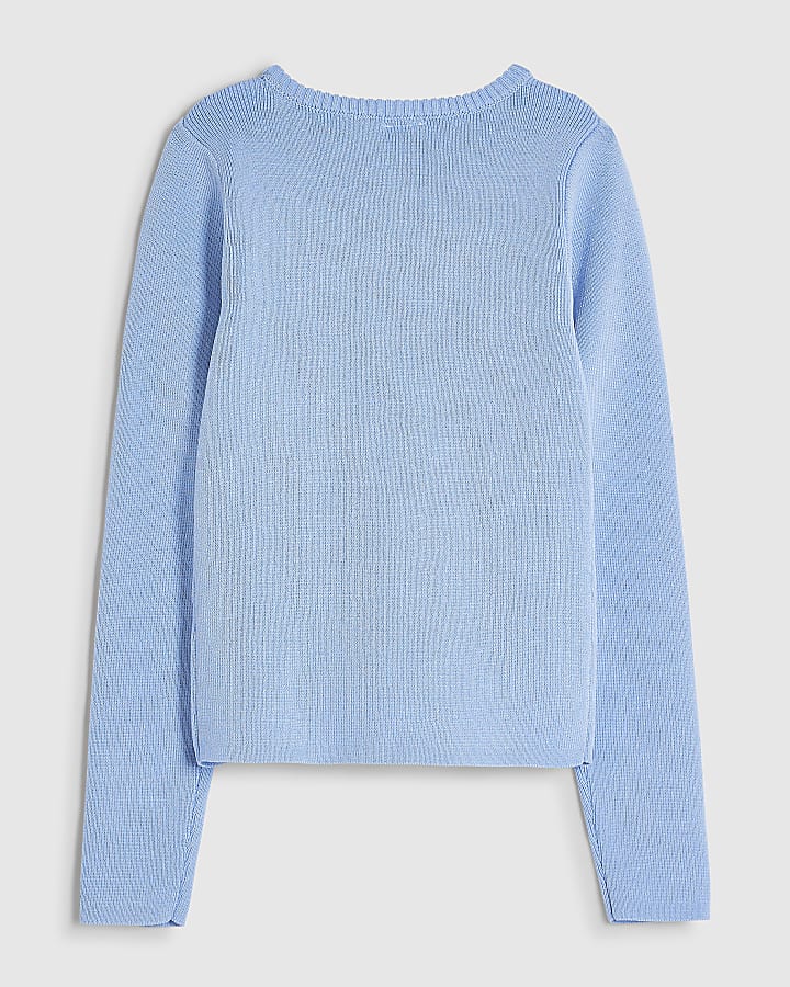 Girls Blue Knit Necklace Top