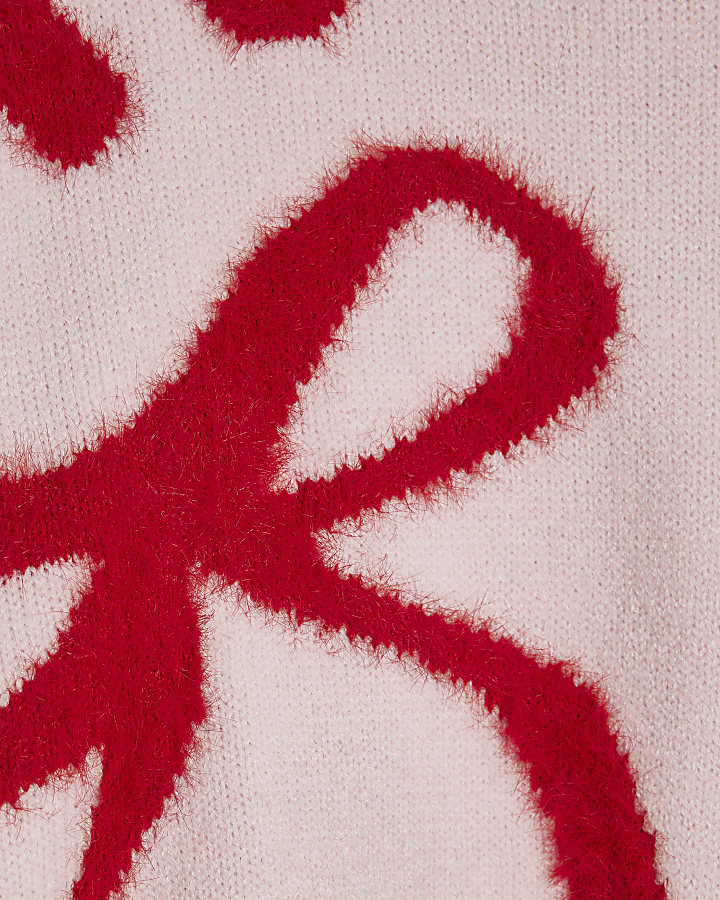 Girls Pink Fluffy Bow Jumper