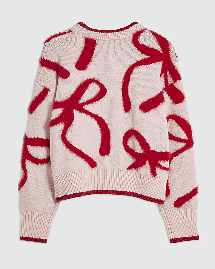 Girls Pink Fluffy Bow Jumper