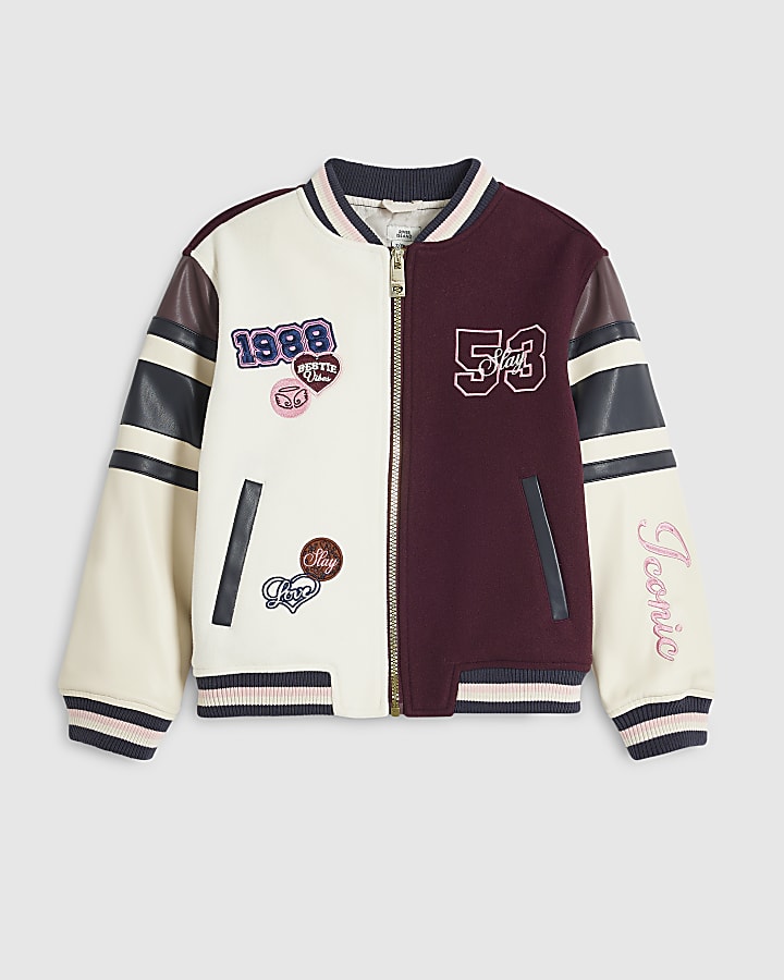 Girls Purple Badged Bomber Jacket