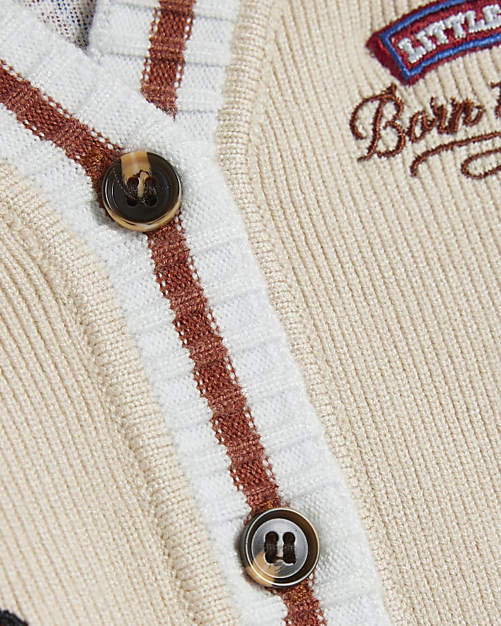 Baby Boys Beige Varsity Cardigan Set