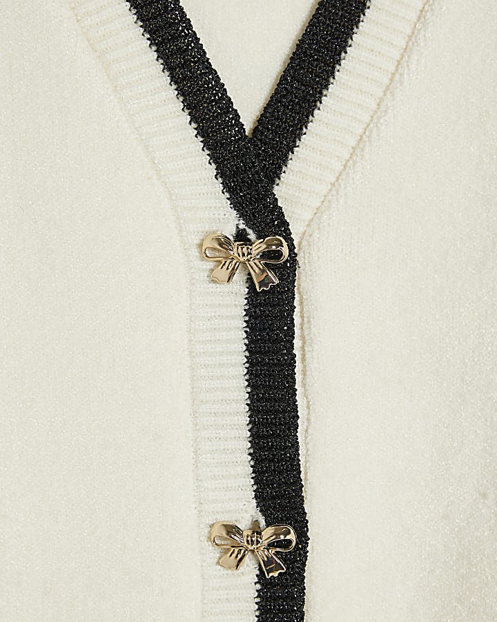 Girls Cream Diamante Bow Cardigan