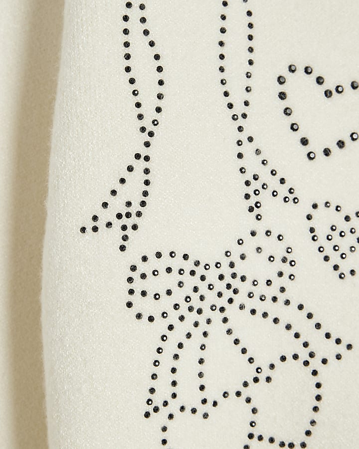 Girls Cream Diamante Bow Cardigan
