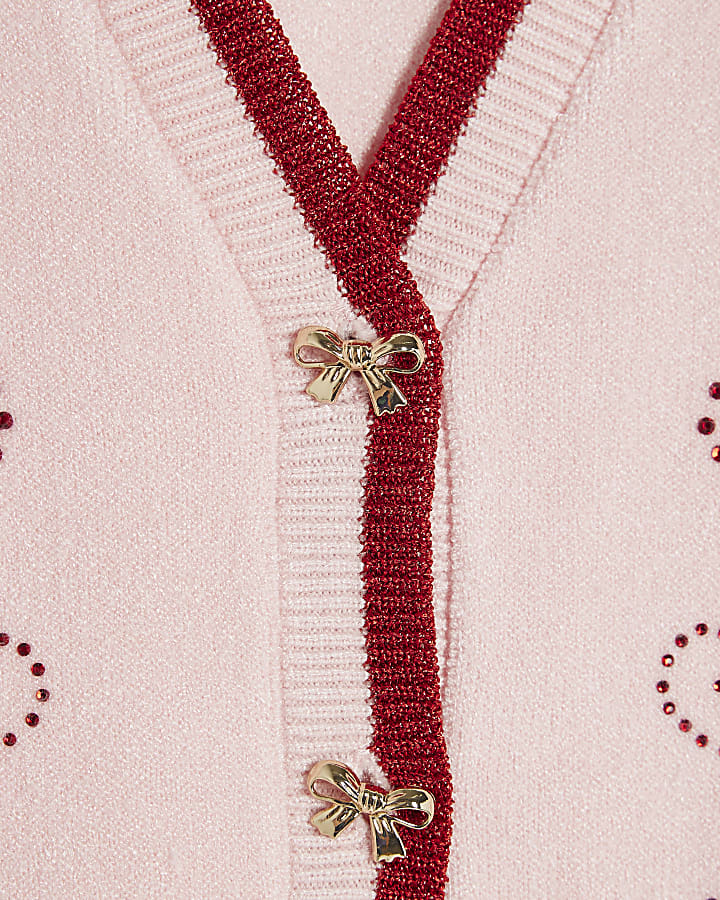 Girls Pink Diamante Bow Cardigan