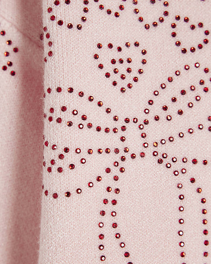 Girls Pink Diamante Bow Cardigan