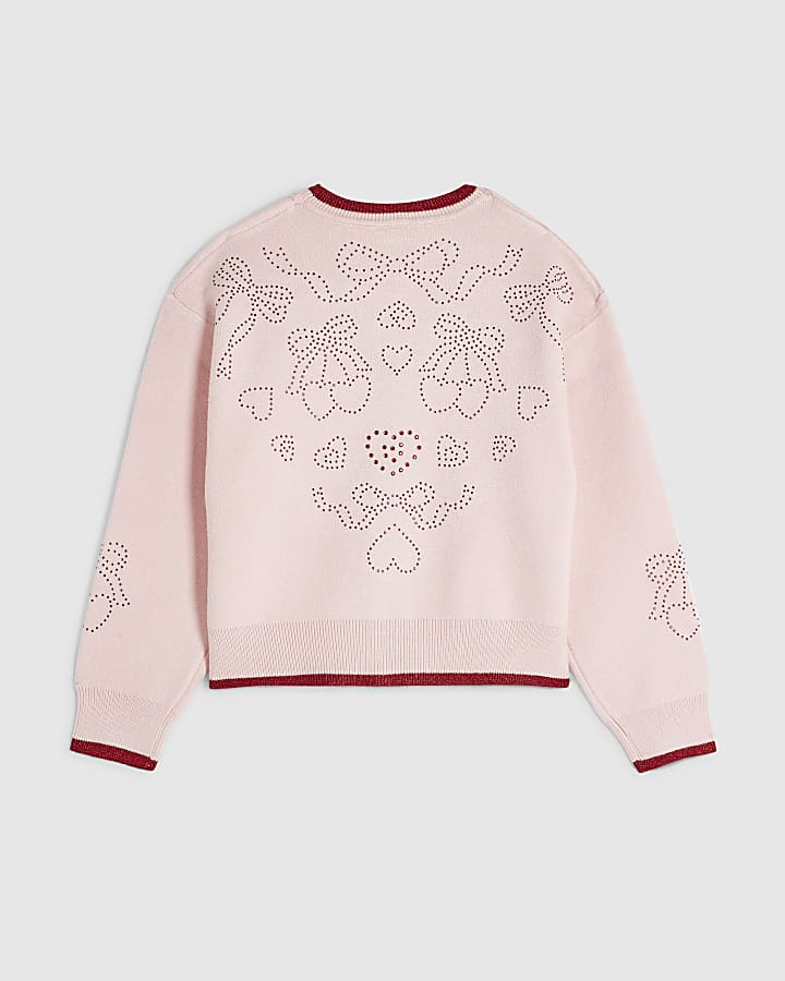 Girls Pink Diamante Bow Cardigan