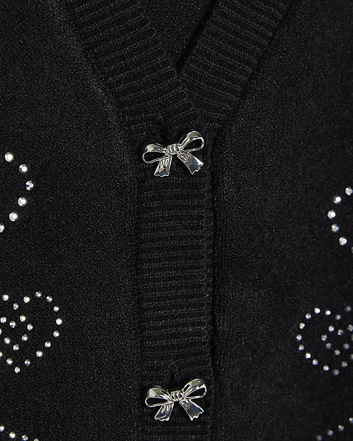 Girls Black Diamante Bow Cardigan