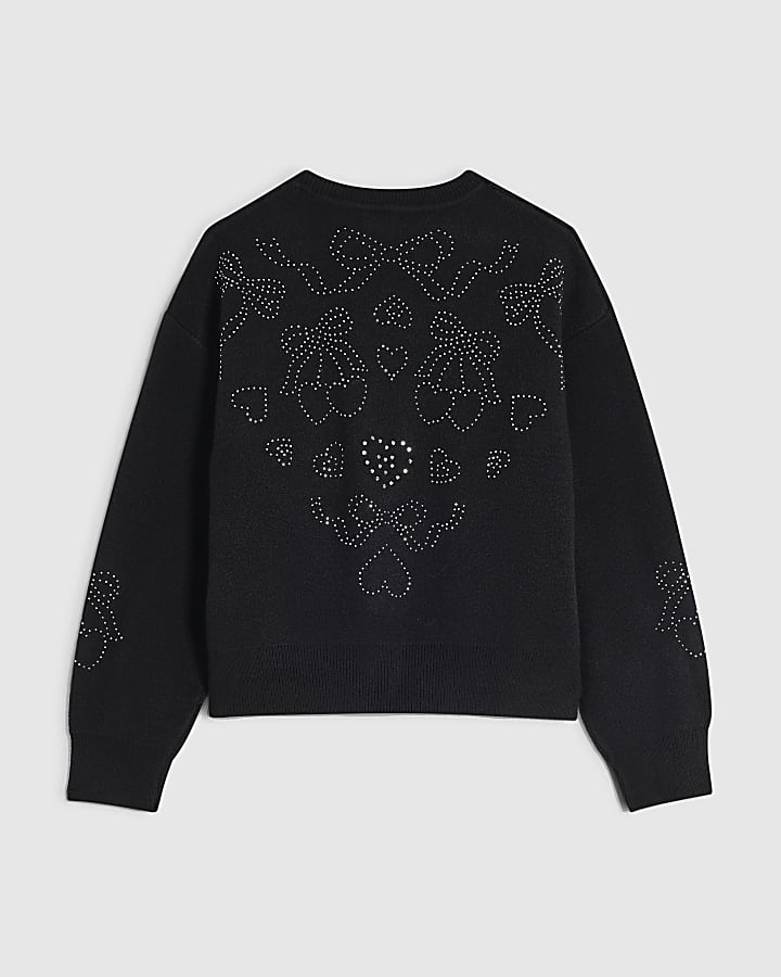 Girls Black Diamante Bow Cardigan
