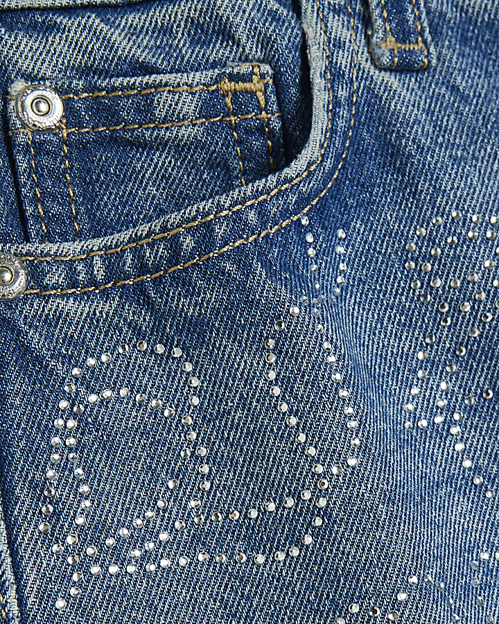 Girls Blue Cherry Embellished Wide Leg Jeans