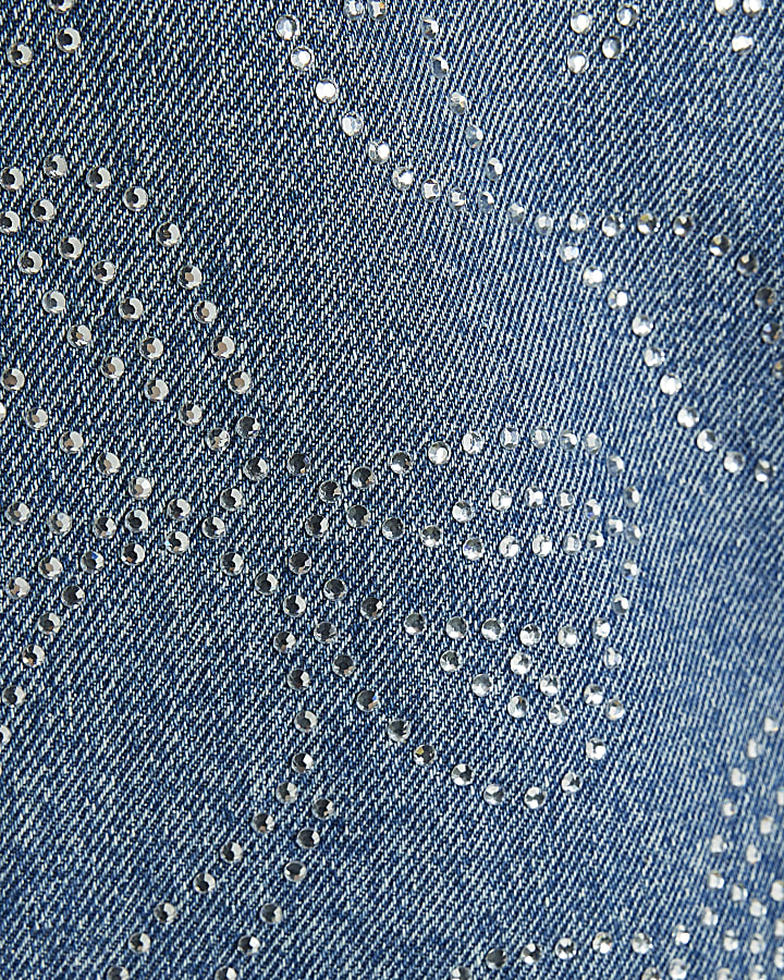 Girls Blue Cherry Embellished Wide Leg Jeans