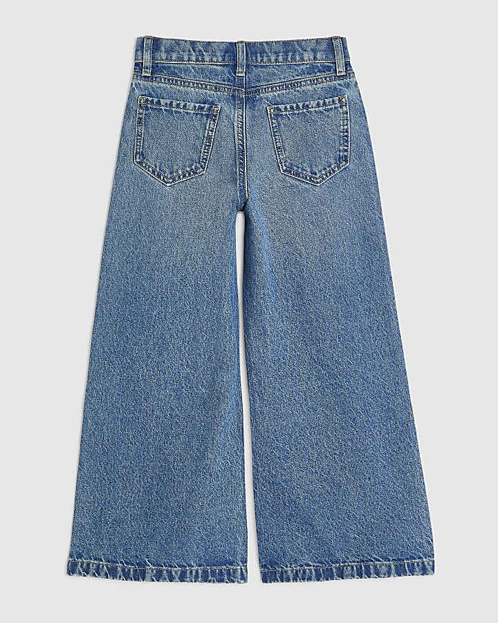 Girls Blue Cherry Embellished Wide Leg Jeans