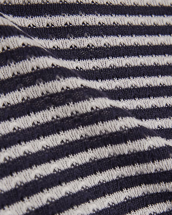 Girls Navy Short Sleeve Stripe Trousers Set