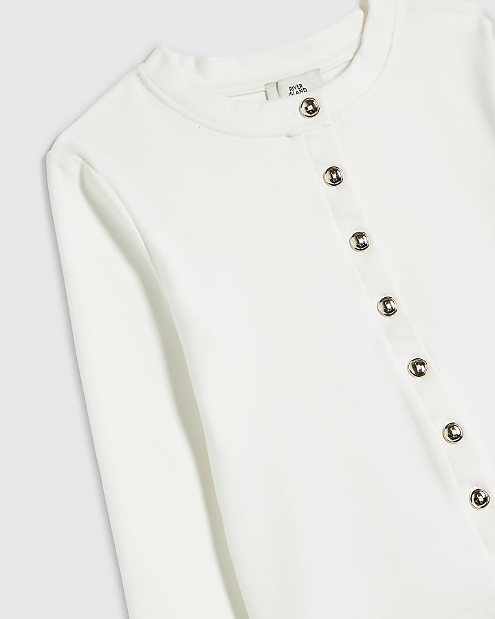 Girls Cream Button Through Top & Trouser Set