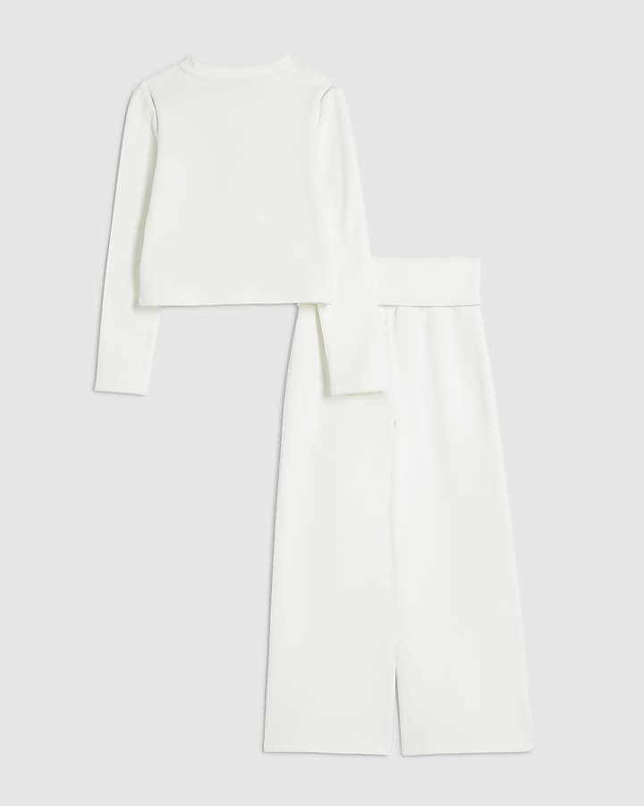 Girls Cream Button Through Top & Trouser Set