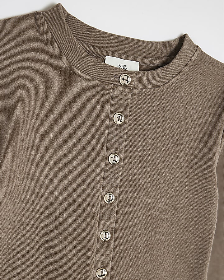 Girls Brown Button Through Top & Trouser Set