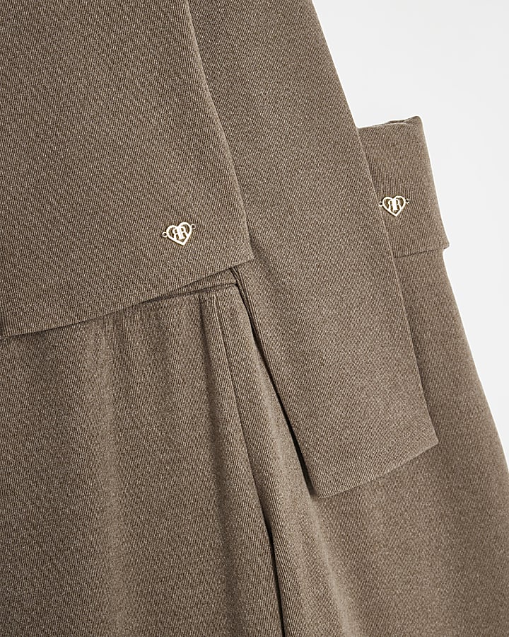 Girls Brown Button Through Top & Trouser Set