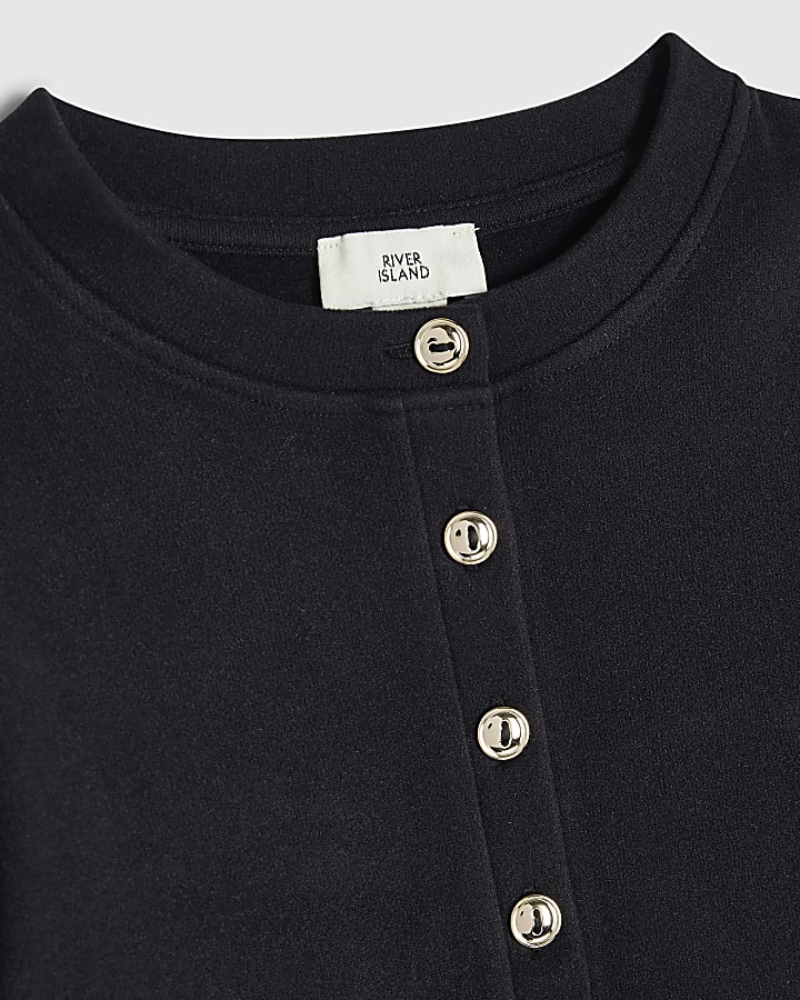 Girls Black Cosy Button Through Top Set