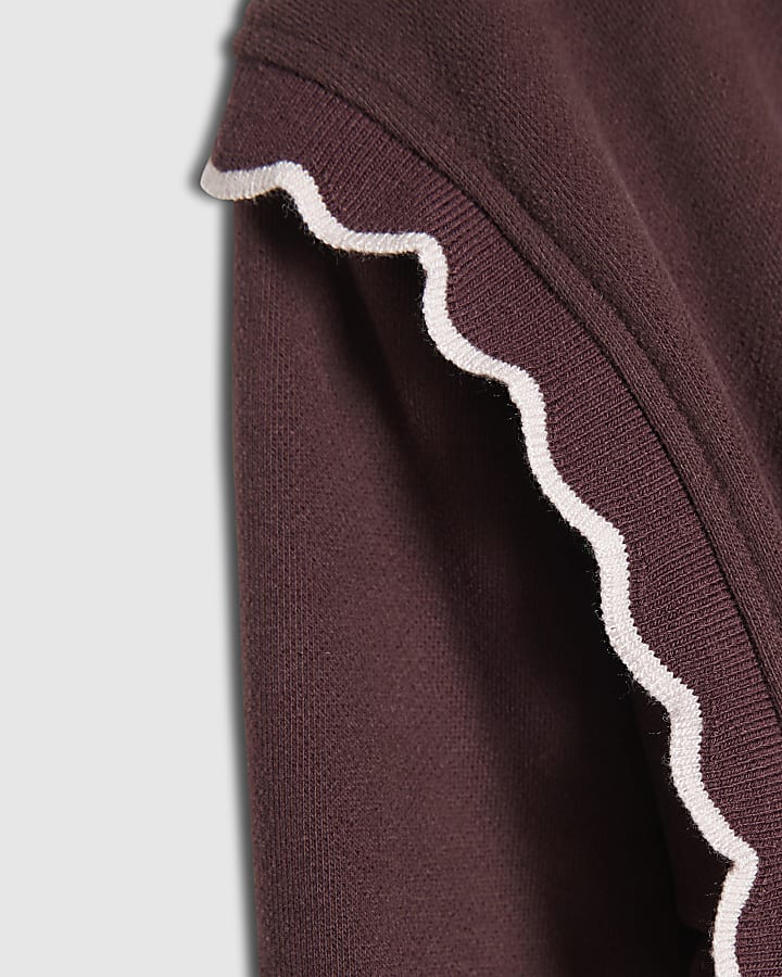 Girls Burgundy Scalloped Edge Jumper Dress