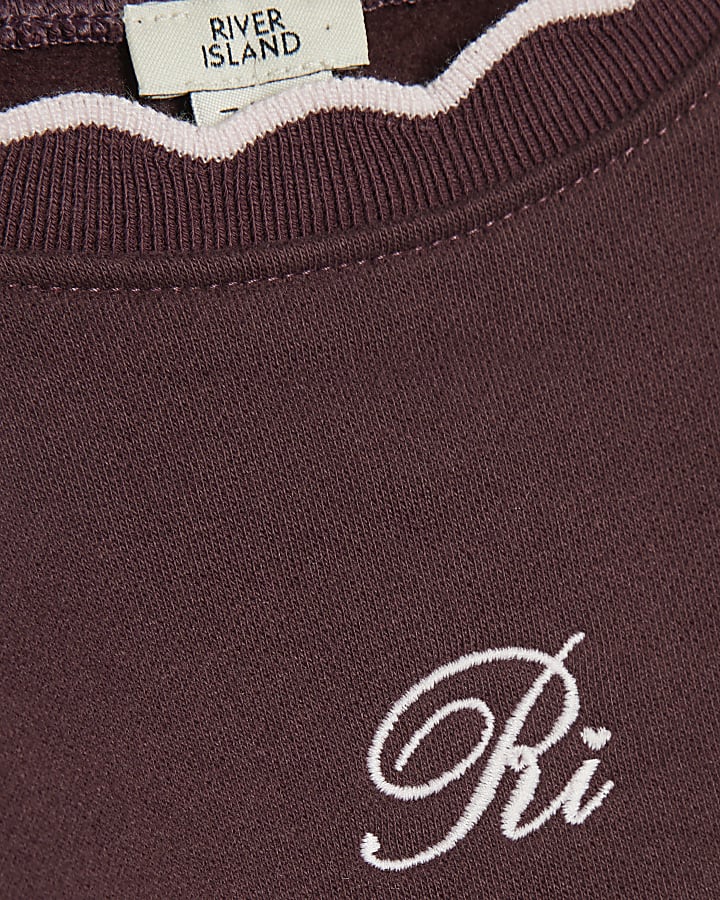 Girls Burgundy Scalloped Edge Jumper Dress