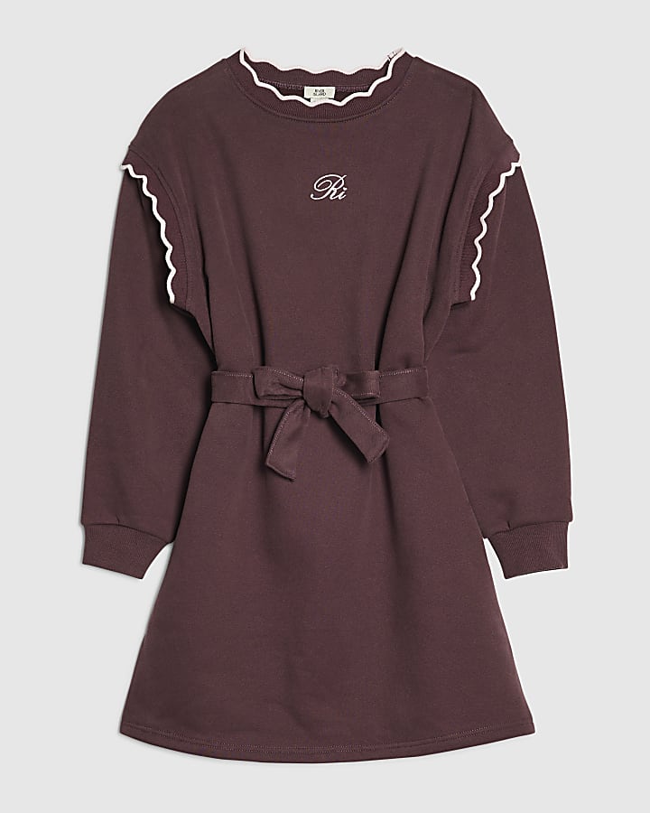 Girls Burgundy Scalloped Edge Jumper Dress