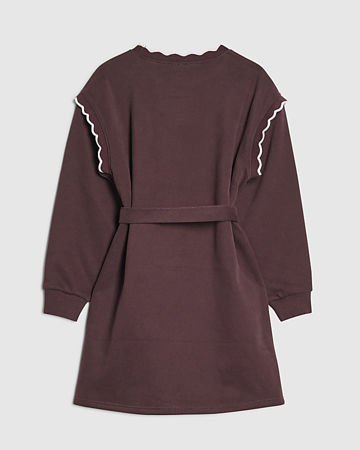 Girls Burgundy Scalloped Edge Jumper Dress