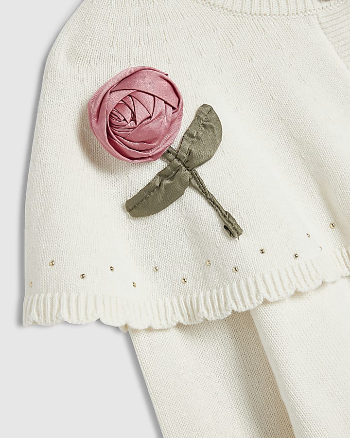 Girls Cream 3D Rose Cardigan