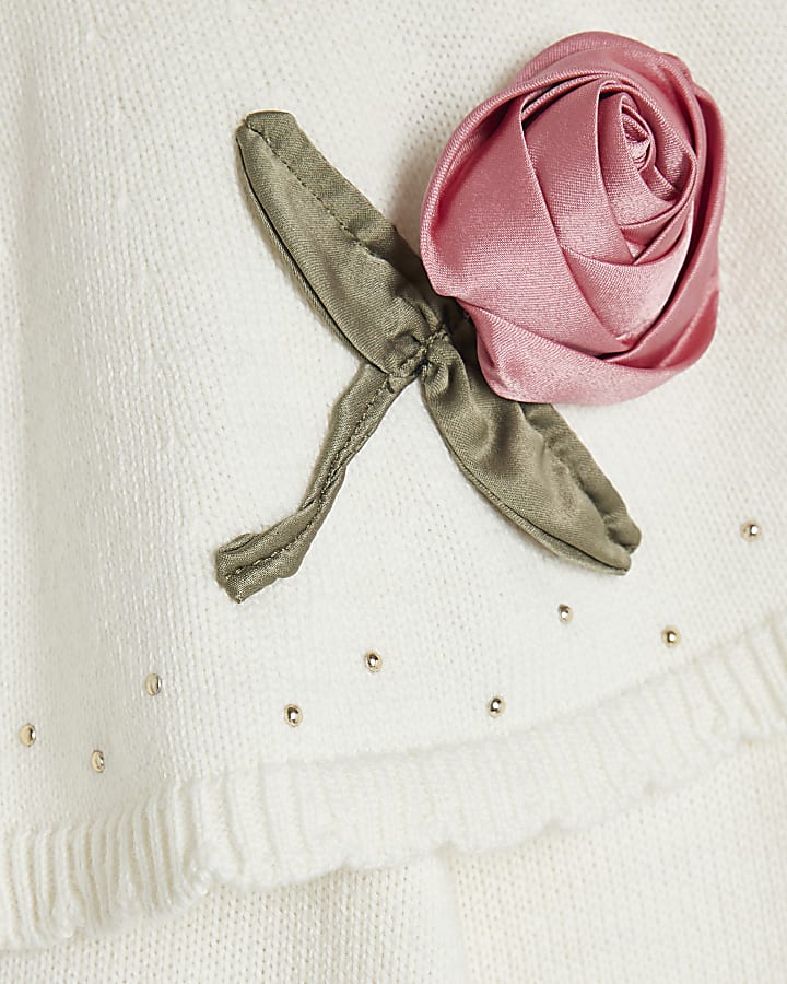 Girls Cream 3D Rose Cardigan