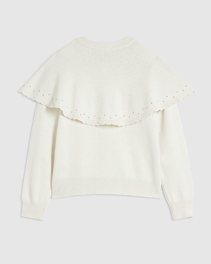 Girls Cream 3D Rose Cardigan