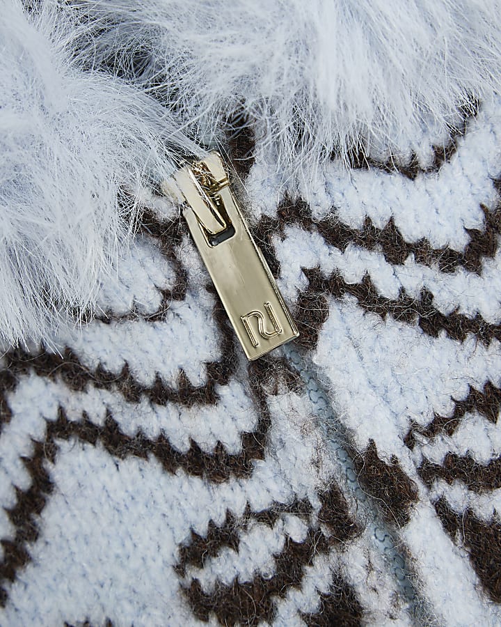Mini Girls Blue Faux Fur Hooded Zip Cardigan