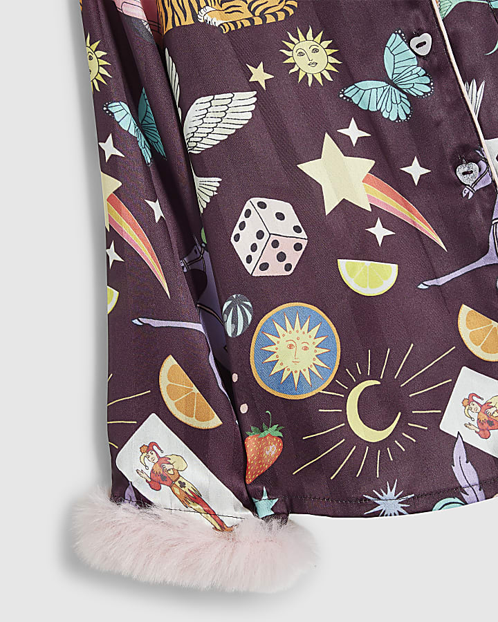 Mini Girls Purple Mystical Print Pyjama Set