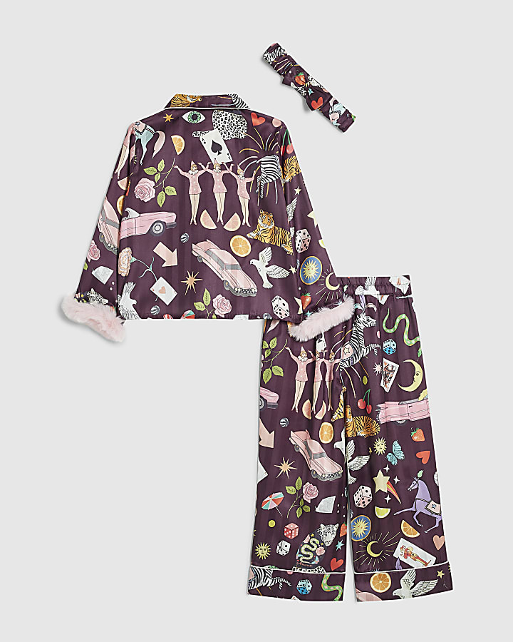 Mini Girls Purple Mystical Print Pyjama Set
