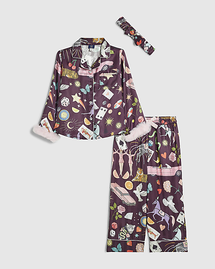 Mini Girls Purple Mystical Print Pyjama Set