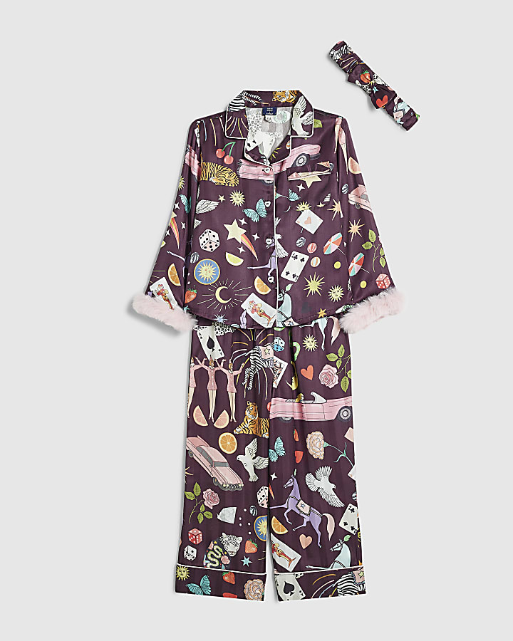 Mini Girls Purple Mystical Print Pyjama Set
