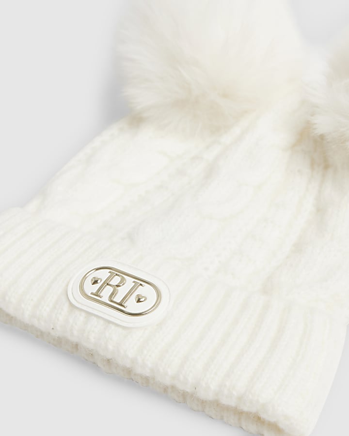 Baby Cream Double Pom Beanie Hat