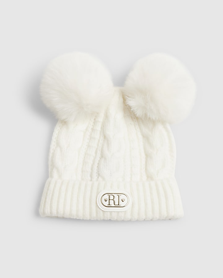 Baby Cream Double Pom Beanie Hat