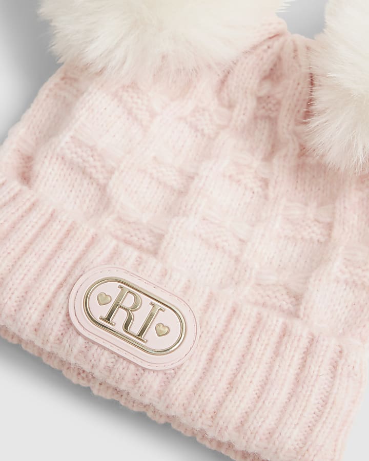 Baby Girls Pink Double Pom Beanie Hat