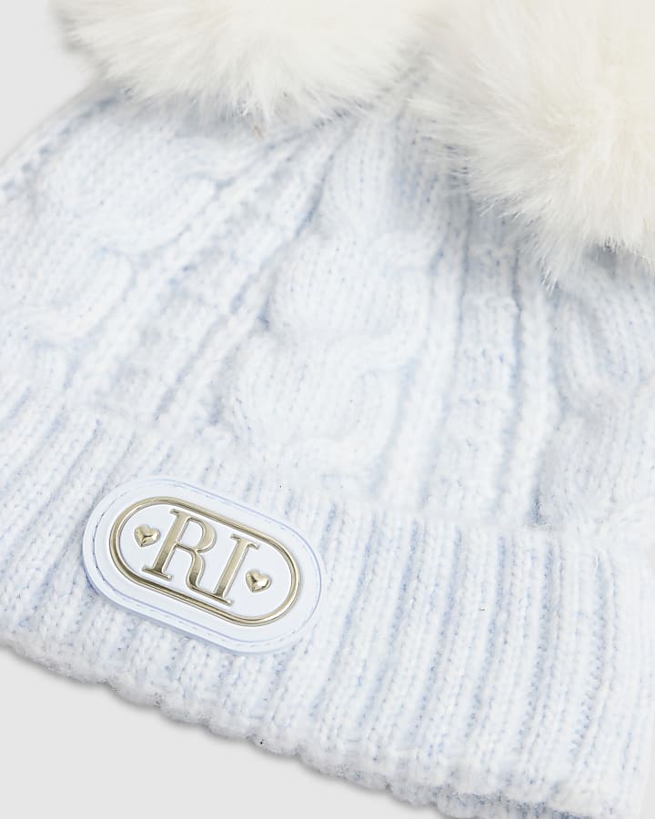 Baby Boys Blue Double Pom Beanie Hat