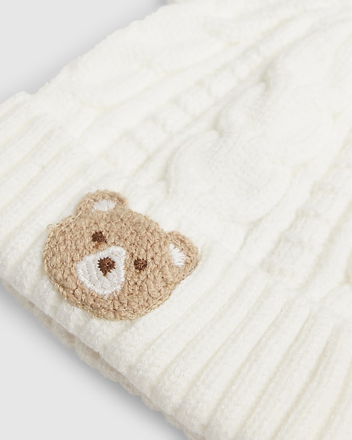 Baby Cream Bear Patch Beanie Hat