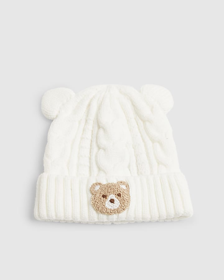 Baby Cream Bear Patch Beanie Hat