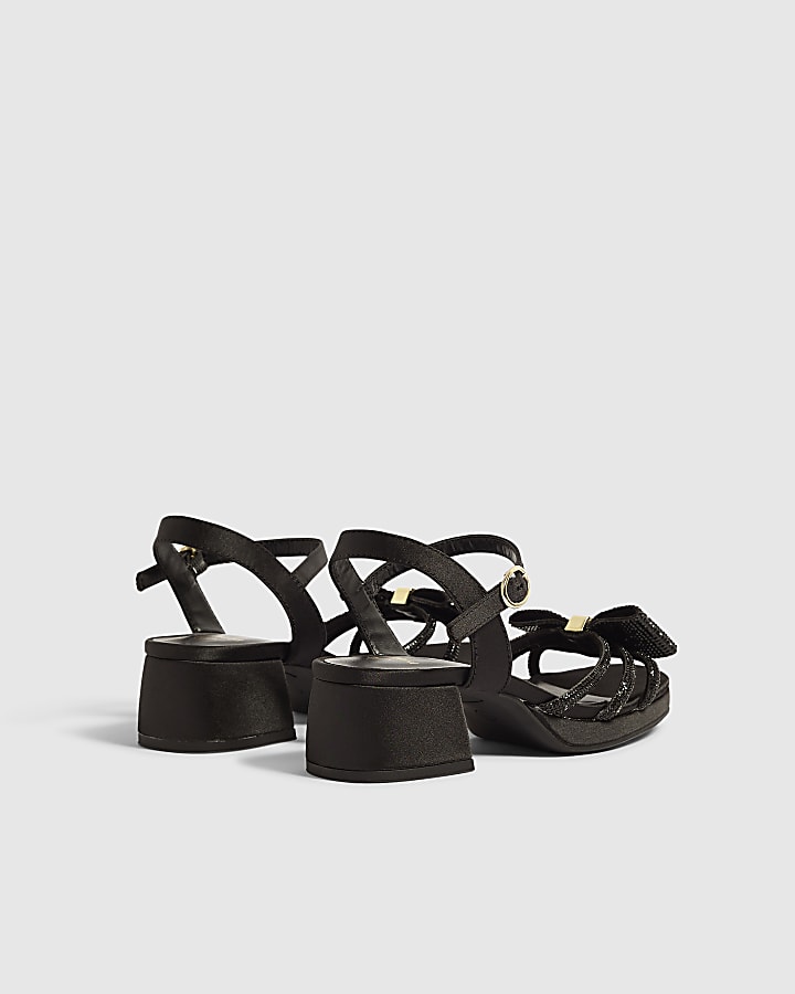Girls Black Diamante Sandal Heels