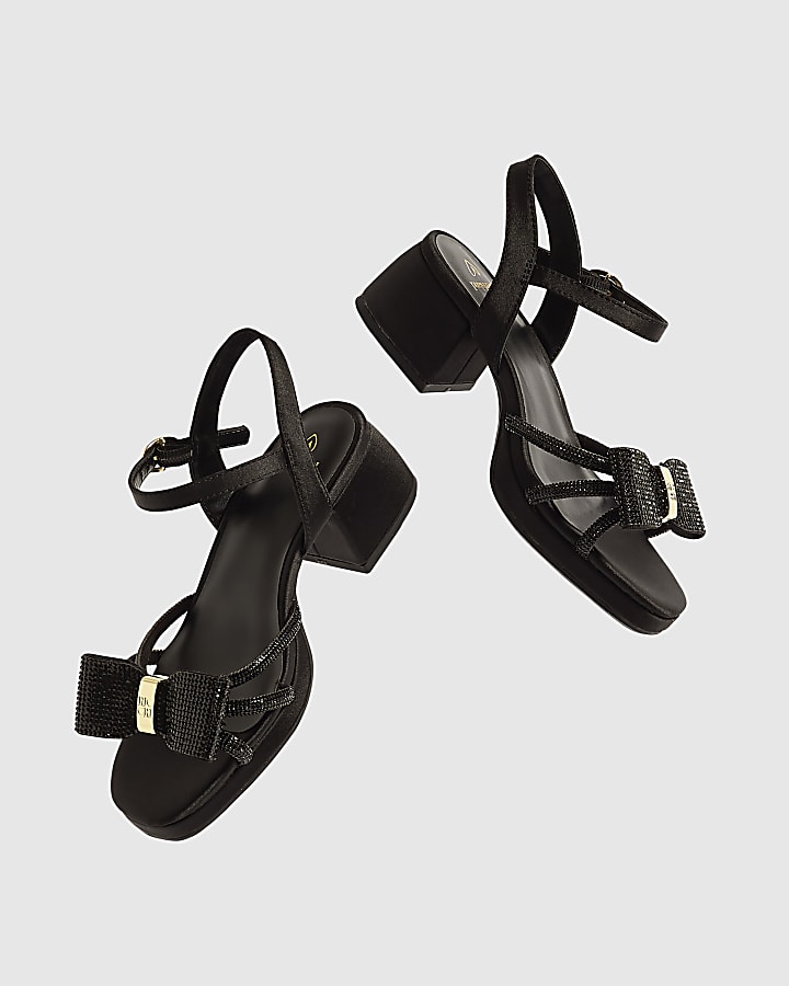 Girls Black Diamante Sandal Heels