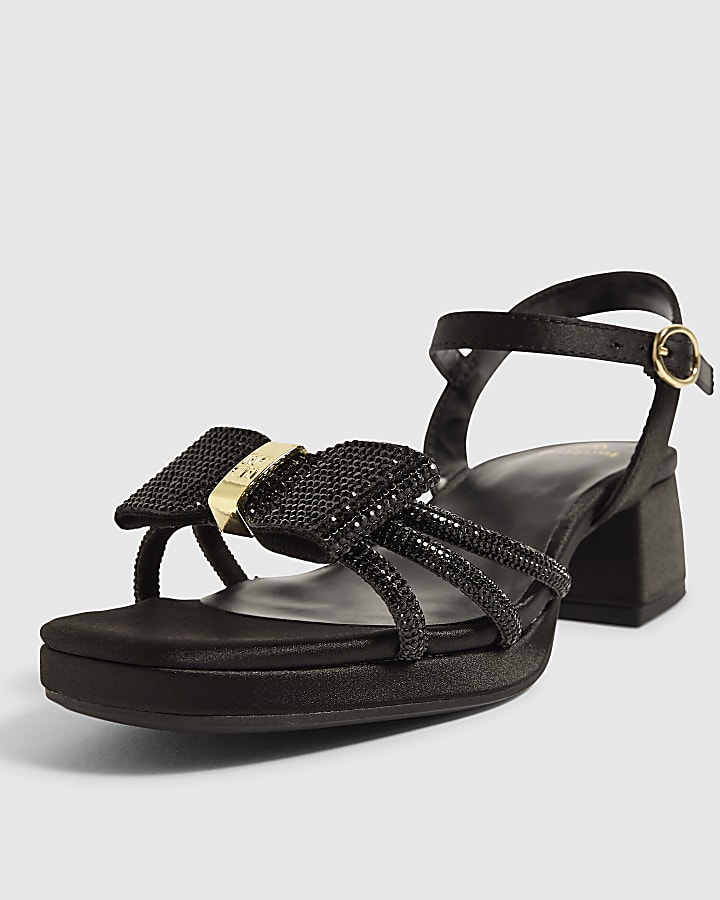 Girls Black Diamante Sandal Heels