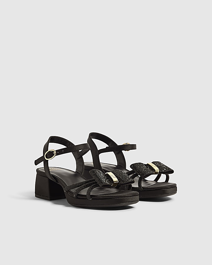 Girls Black Diamante Sandal Heels