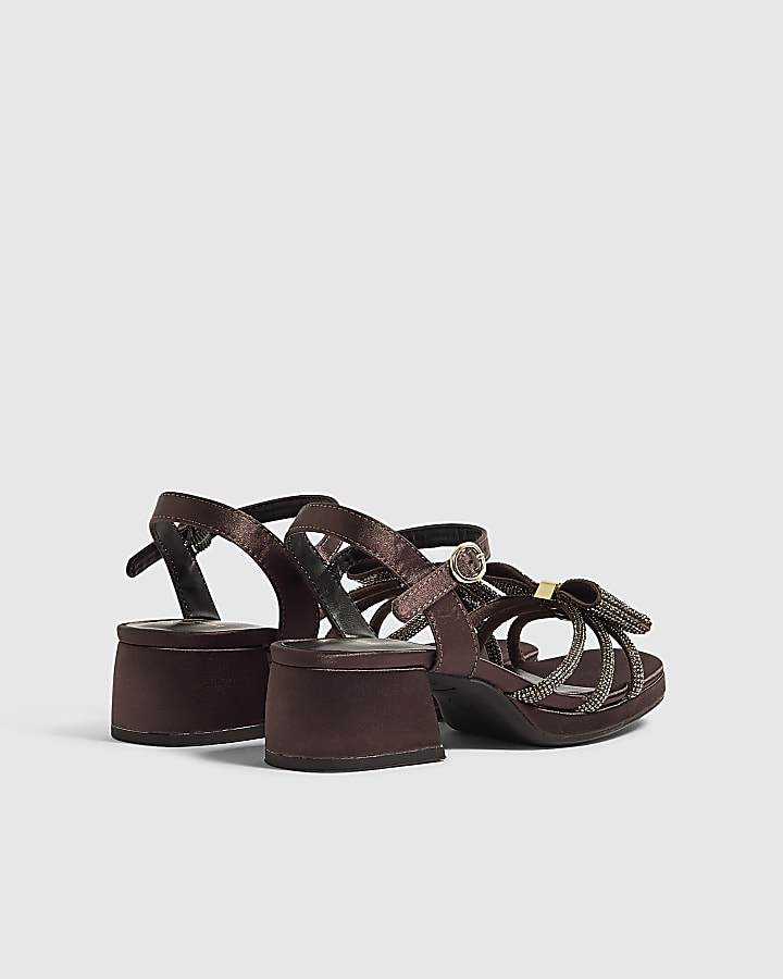 Girls Brown Diamante Sandal Heels