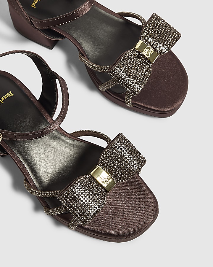 Girls Brown Diamante Sandal Heels