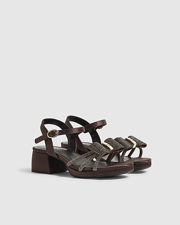 Girls Brown Diamante Sandal Heels